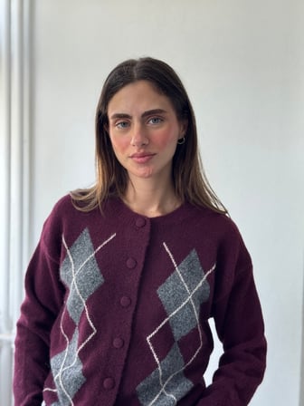 Retrobird Sally Baklava Desenli Düğmeli Triko Hırka Kadın Bordo