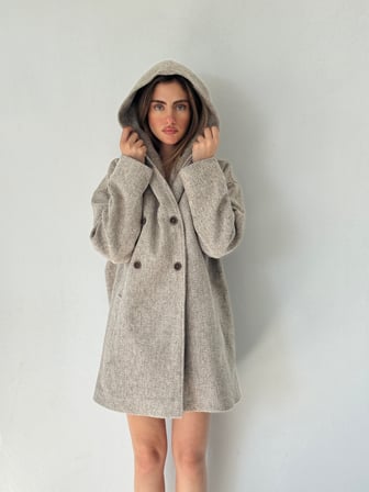 Retrobird Urban Retro Kapüşonlu Oversize Ceket Kaban Kadın Kırçıllı Krem
