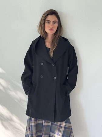 Retrobird Urban Retro Kapüşonlu Oversize İnce Ceket Kadın Siyah