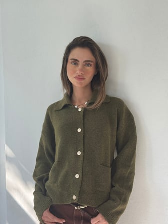 Retrobird Darcy Polo Yaka Cepli Triko Hırka Kadın Haki
