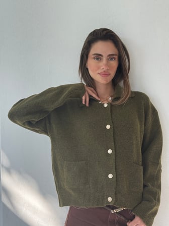 Retrobird Darcy Polo Yaka Cepli Triko Hırka Kadın Haki