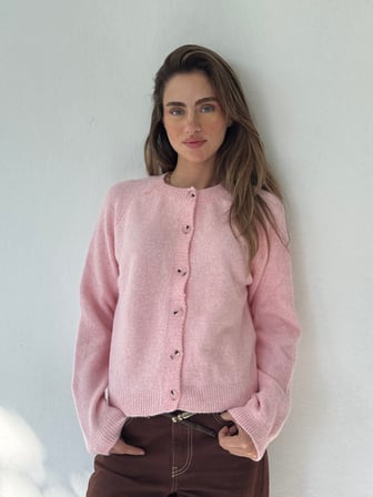 Retrobird Jodie Bisiklet Yaka Düğmeli Triko Hırka Kadın Pembe