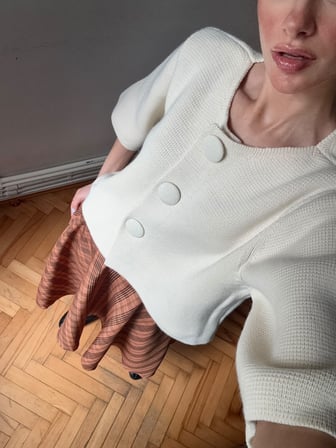 Retrobird Nellie Büyük Düğmeli Crop Triko Hırka Kadın Krem