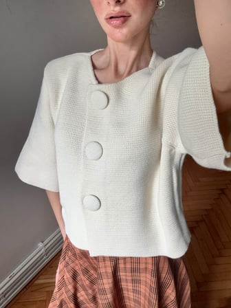 Retrobird Nellie Büyük Düğmeli Crop Triko Hırka Kadın Krem