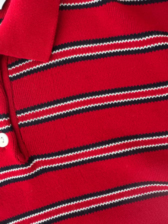 Retrobird Sadie Çizgili Oversize Polo Yaka Triko Kazak Kadın Kırmızı