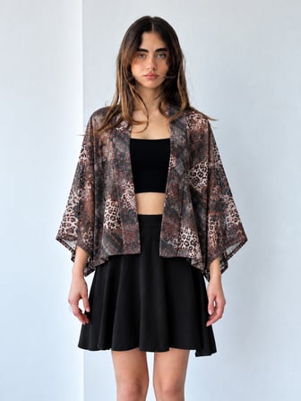 Retrobird Tasarım Boho Mini Kimono Kadın Çok Renkli