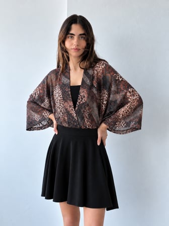 Retrobird Tasarım Boho Mini Kimono Kadın Çok Renkli