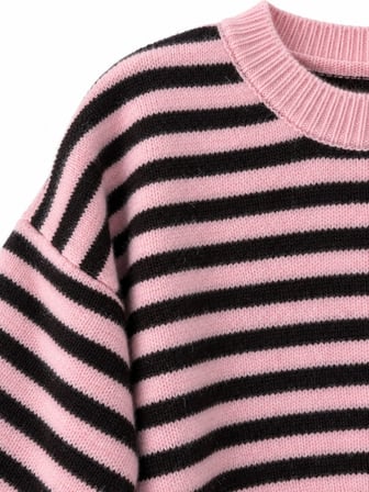 Retrobird Livia Oversize Siyah Çizgili Triko Kazak Kadın Pembe