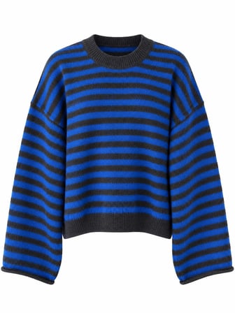 Retrobird Livia Oversize Siyah Çizgili Triko Kazak Kadın Saks Mavi