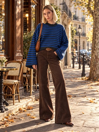 Retrobird Livia Oversize Siyah Çizgili Triko Kazak Kadın Saks Mavi