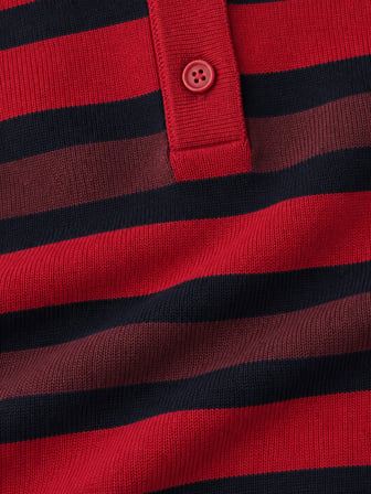 Retrobird Atelier Kısa Oversize Polo Yaka Çizgili Triko Kazak Kadın Kırmızı - Lacivert