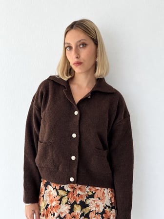 Retrobird Darcy Polo Yaka Cepli Triko Hırka Kadın Kahverengi