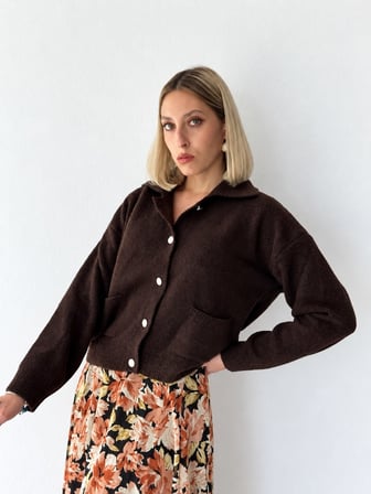 Retrobird Darcy Polo Yaka Cepli Triko Hırka Kadın Kahverengi