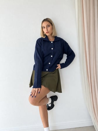 Retrobird Darcy Polo Yaka Cepli Triko Hırka Kadın Lacivert