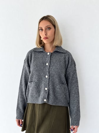 Retrobird Darcy Polo Yaka Cepli Triko Hırka Kadın Gri
