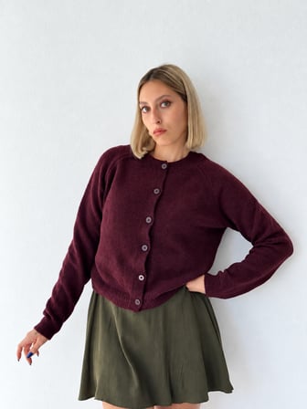 Retrobird Jodie Bisiklet Yaka Düğmeli Triko Hırka Kadın Bordo