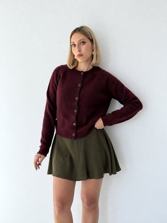 Retrobird Jodie Bisiklet Yaka Düğmeli Triko Hırka Kadın Bordo
