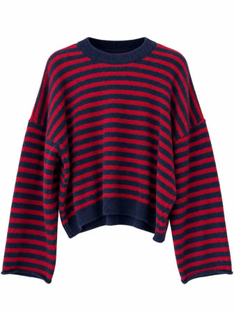 Retrobird Livia Oversize Çizgili Triko Kazak Kadın Kırmızı - Lacivert