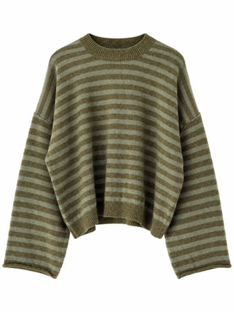 Retrobird Livia Oversize Çizgili Triko Kazak Kadın Yeşil