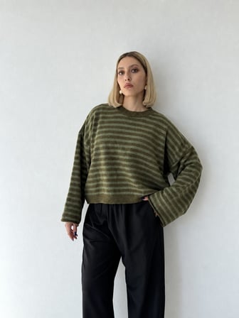 Retrobird Livia Oversize Çizgili Triko Kazak Kadın Yeşil