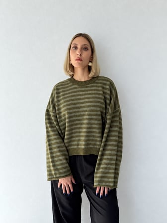 Retrobird Livia Oversize Çizgili Triko Kazak Kadın Yeşil