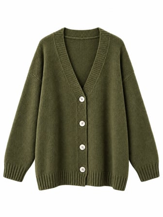 Retrobird Doris Oversize V Yaka Düğmeli Triko Hırka Kadın Haki