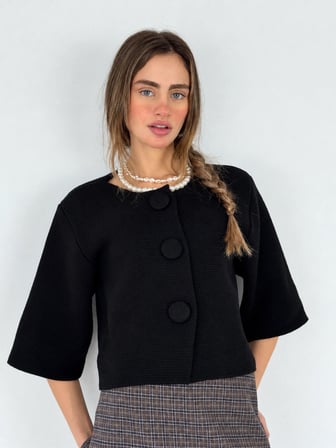 Retrobird Nellie Büyük Düğmeli Crop Triko Hırka Kadın Siyah
