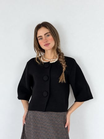 Retrobird Nellie Büyük Düğmeli Crop Triko Hırka Kadın Siyah