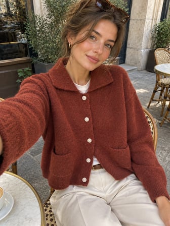 Retrobird Darcy Polo Yaka Cepli Triko Hırka Kadın Koyu Kiremit