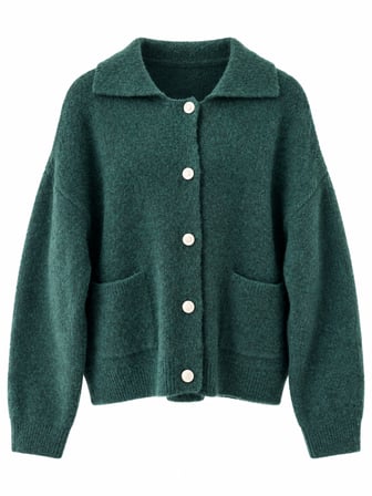 Retrobird Darcy Polo Yaka Cepli Triko Hırka Kadın Koyu Yeşil