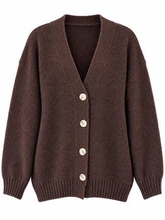 Retrobird Doris Oversize V Yaka Düğmeli Triko Hırka Kadın Kahverengi