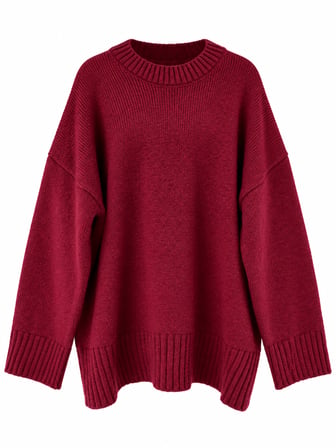 Retrobird Bess Oversize Bisiklet Yaka Basic Triko Kazak Kadın Bordo