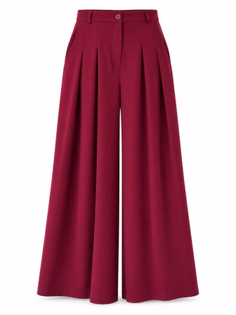 Retrobird Blair Yüksek Bel Pileli Cepli Palazzo Bol Paça Pantolon Kadın Bordo