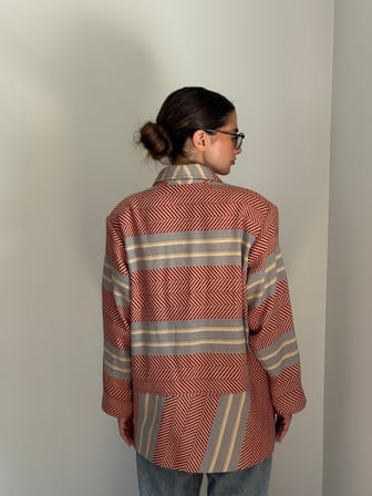 Retrobird 90'lar Retro Model Oversize Tasarım Ekose Ceket Kadın Kırmızı-Gri