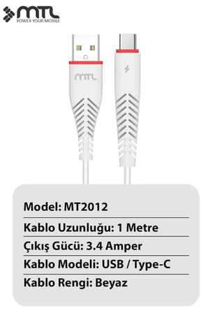 Usb To Type-C Silikon Hızlı Şarj Ve Data Aktarım Kablosu 1 Metre 3.4 Amper MT2012