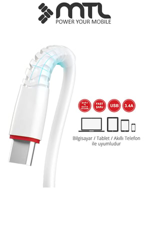 Usb To Type-C Silikon Hızlı Şarj Ve Data Aktarım Kablosu 1 Metre 3.4 Amper MT2012