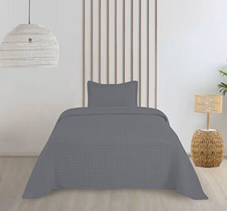Bella Home Tek Kişilik Sonnia Yatak Örtüsü Seti - Koyu Gri