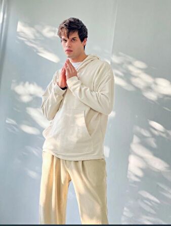 Retrobird Oversize Basic Kapüşonlu Sweatshirt Erkek Bej