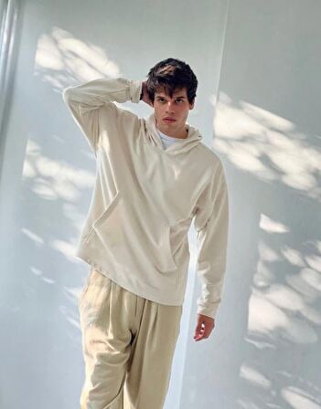 Retrobird Oversize Basic Kapüşonlu Sweatshirt Erkek Bej