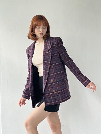 Retrobird Dört Düğmeli Retro Model Blazer Ceket Kadın Mürdüm