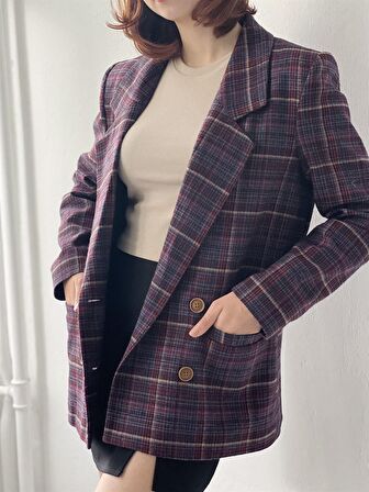 Retrobird Dört Düğmeli Retro Model Blazer Ceket Kadın Mürdüm