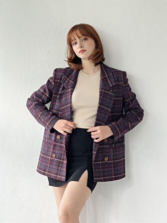 Retrobird Dört Düğmeli Retro Model Blazer Ceket Kadın Mürdüm