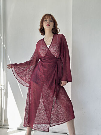 Retrobird Tasarım Kai Kimono Elbise Kadın Bordo