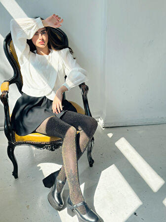 Retrobird Gold Simli Trend Külotlu Çorap Kadın Siyah