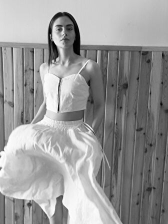 Retrobird Circle Kloş Maxi Boy Etek Kadın Bej Renk