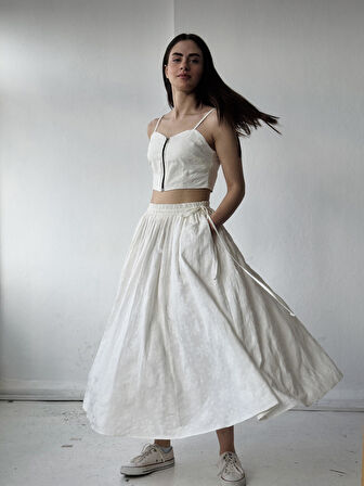 Retrobird Circle Kloş Maxi Boy Etek Kadın Bej Renk