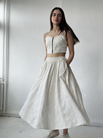 Retrobird Circle Kloş Maxi Boy Etek Kadın Bej Renk