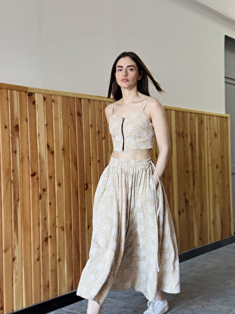 Retrobird Circle Kloş Maxi Boy Etek Kadın Kum Renkli