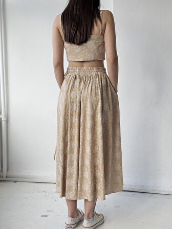 Retrobird Circle Kloş Maxi Boy Etek Kadın Kum Renkli