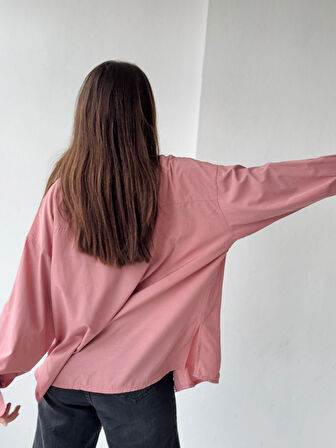 Retrobird Tasarım Boyfriend Gömlek Kadın Gül Kurusu
